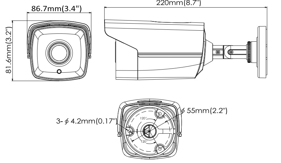 kích thước camera hikvision DS-2CE16COT-IT3